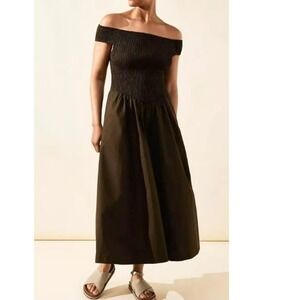 NWOT Free People Ceci Off the‎ Shoulder Corset Shape Ruched Deep Brown Dress